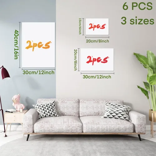 Miniatura 2 de Lienzos para pintura, 40 x 30, 30 x 20, 20 x 15, 8 unidades, lienzos blancos estirados con paletas de bandeja de pintura de pétalos y cinta, lienzos