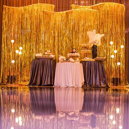 Miniatura 3 de asunflower Cortinas metálicas de oropel de 6.5 pies con flecos de papel de aluminio dorado para fiestas, fondo de fotos, decoración de bodas