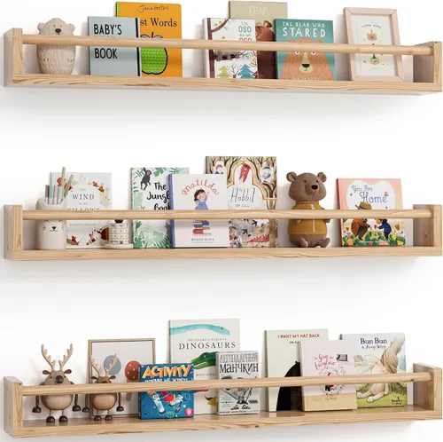 Miniatura 7 de G&W Gruwald Juego de 3 estantes para libros de guardería, estantería de pared, estante de libros para habitaciones de niños, estantes de pared