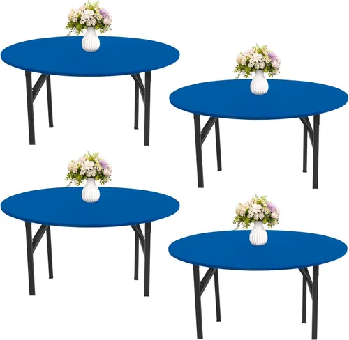 Miniatura 10 de Mantel redondo de elastano para mesa, 4 piezas, elástico, ajustable, lavable, protector de mesa para interiores y exteriores (negro)