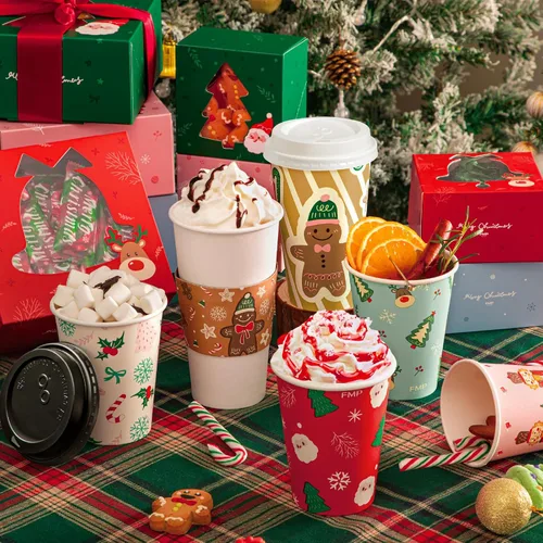 Miniatura 7 de FMP Brands Paquete de 50 fundas de papel de Navidad para tazas de café, fundas desechables de café navideñas para tazas de café desechables de 12