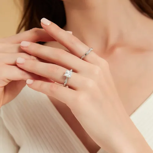 Miniatura 5 de Mameloly Juego de anillos de boda de 2 quilates para mujer, corte princesa, anillos de compromiso de circonita cúbica, anillos de compromiso
