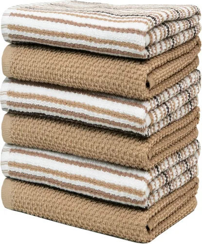 Miniatura 4 de Toallas de cocina de 16 x 26 pulgadas, paquete de 6 paños de cocina grandes de algodón, diseño de rayas de palomitas de maíz, altamente absorbentes
