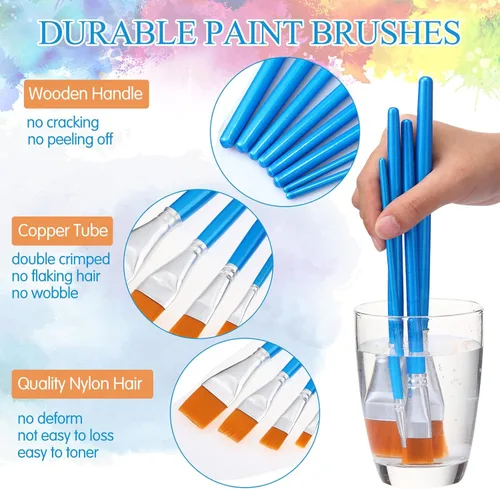 Miniatura 3 de Crtiin 60 pinceles planos para pintura acrílica, pinceles grandes de pintura acrílica a granel para acuarela, detalles de óleo, manualidades, arte