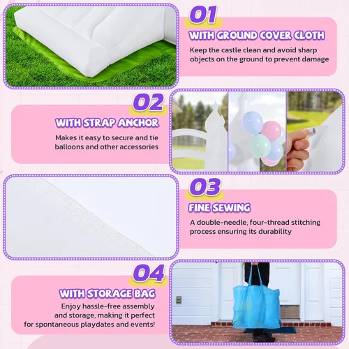 Miniatura 6 de Casa de rebote inflable blanca para niños, castillo hinchable para niños de 3 a 10 años, casa de rebote para niños pequeños con alfombrilla