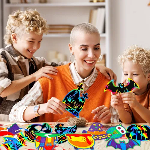 Miniatura 7 de Max Fun Paquete de 48 tarjetas de papel de arte para manualidades de Halloween, adornos mágicos de arco iris, suministros para colgar, kit