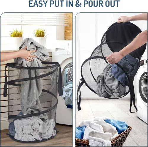 Miniatura 4 de 2 cestas de malla desplegable para ropa sucia, 115 L, extra grande, plegable, cesta de almacenamiento de ropa, con asas, sin tapa, 26 pulgadas