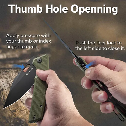 Miniatura 3 de SENCUT GlideStrike - Cuchillo de bolsillo para EDC, cuchillo plegable con apertura de orificio para el pulgar, mango grueso G10 texturizado con clip