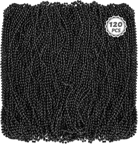 Huskein 120 accesorios de Mardi Gras, collar de cuentas de 33 pulgadas, cuentas de Mardi Gras, collar de cuentas negras, cuentas a granel para Negro