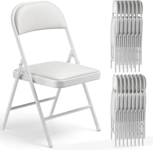 Miniatura 24 de Paquete de 2 sillas plegables, sillas plegables acolchadas de piel sintética para exteriores e interiores, asiento comercial de metal plegable