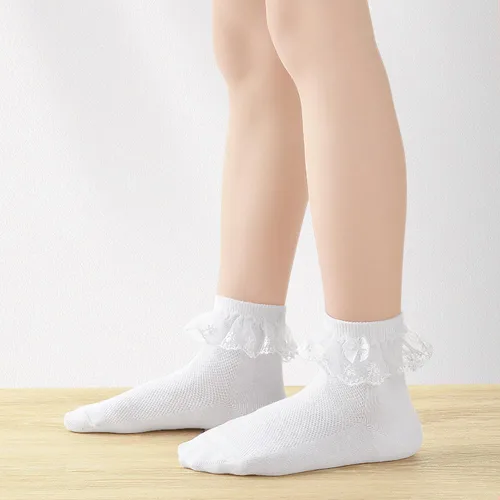 Miniatura 6 de Looching 5 pares de calcetines de encaje con volantes de malla con ojales de algodón para el tobillo suave para niñas pequeñas