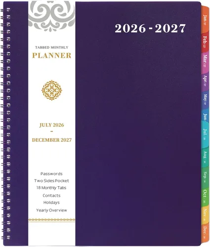 Miniatura 17 de Agenda mensual 2026 - Agenda 2026, agenda de enero 2026 a diciembre 2026, calendario mensual de 12 meses con pestañas y bolsillo, etiquetas