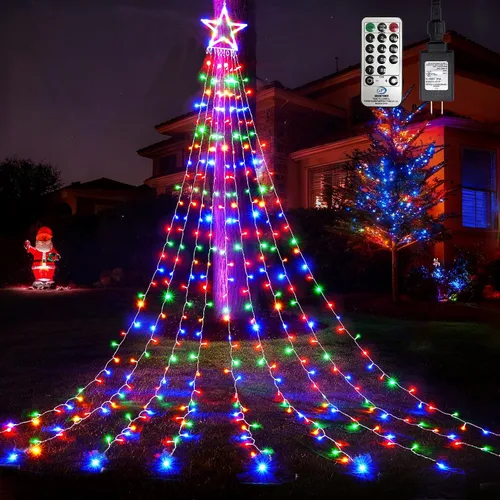 Miniatura 9 de WBao 344 luces LED de Navidad para decoración al aire libre con estrella de 12 pulgadas, luces de Navidad de cascada de 11.9 pies, control remoto, 8