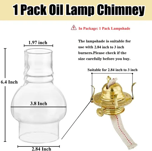 Miniatura 2 de Lámpara de aceite de repuesto para chimenea, base de 3 pulgadas x 6.4 pulgadas de alto, globo de lámpara de aceite de vidrio transparente, cubierta