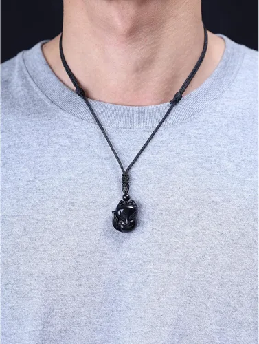 Miniatura 2 de COAI Collar con colgante de zorro de piedra para hombre y mujer, Piedra, Jaspe