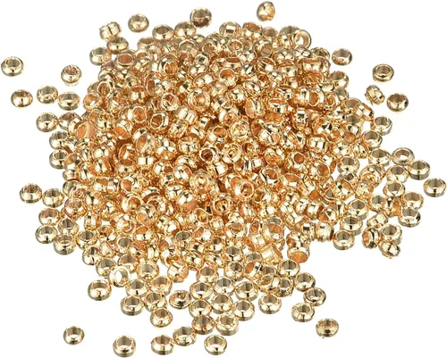 Miniatura 31 de uxcell 1000 cuentas redondas de engarzado, cuentas espaciadoras de extremo de crimpado de 0.079 pulgadas, pequeños topes para hacer pulseras y Oro