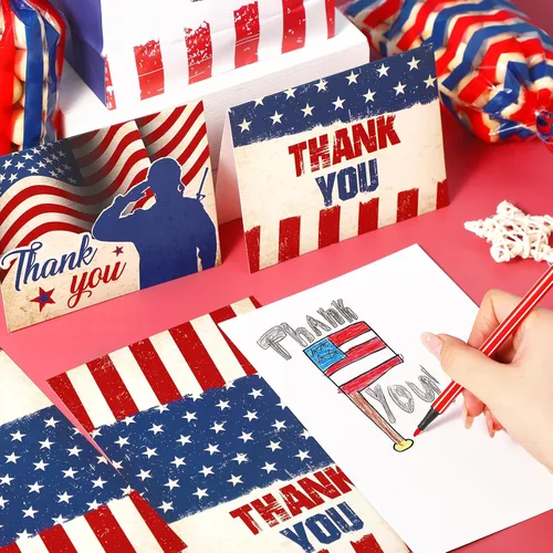 Miniatura 4 de Pasimy 120 juegos de tarjetas de agradecimiento patrióticas con sobres blancos, tarjeta de actualización del 4 de julio, tarjetas de felicitación