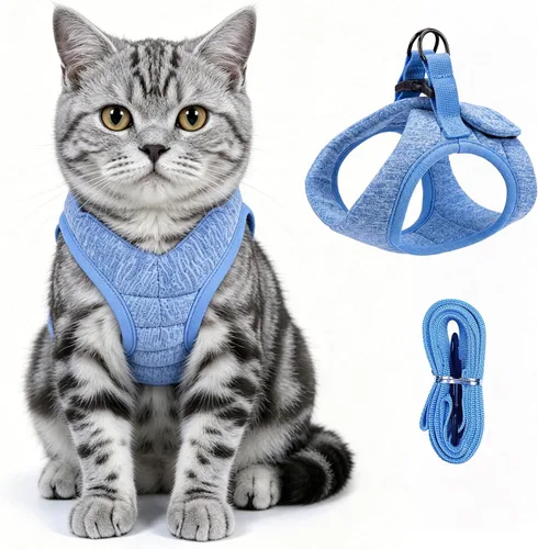 Miniatura 12 de Heywean Arnés y correa para gatos a prueba de escape, suave malla transpirable chaleco para caminar para gatitos, juego de arnés ajustable con tira