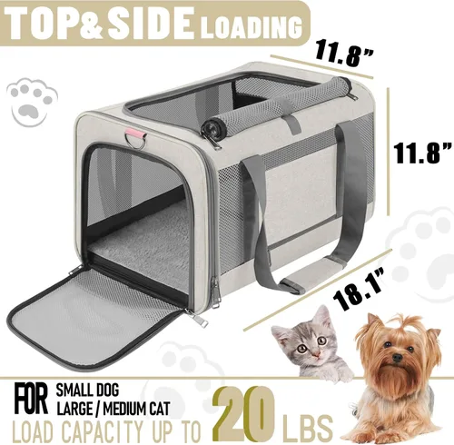 Miniatura 2 de GAPZER Transportador de mascotas para gatos grandes de 20 libras + / Transportín de lados suaves para perros pequeños de 12 libras, jaula de viaje