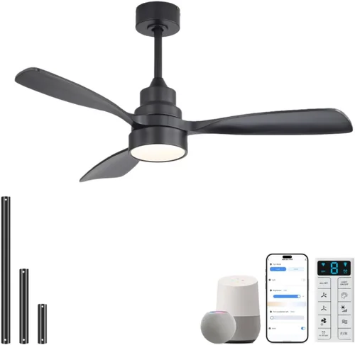 Miniatura 12 de Sofucor Ventiladores de techo de 52 pulgadas, sin luz, ventilador de techo para exteriores con control remoto, motor CC reversible de 3 cuchillas