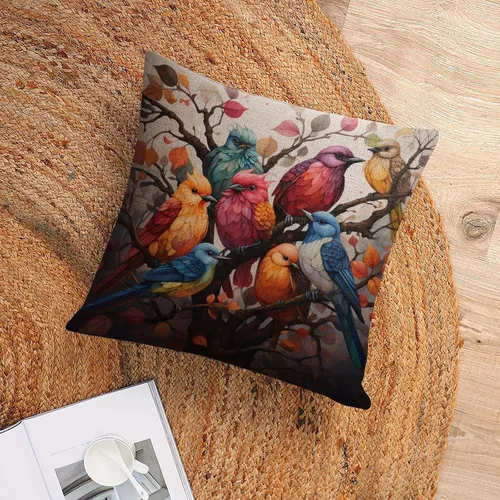 Miniatura 6 de Fundas de almohada coloridas con diseño de grupo de pájaros en un árbol, fundas de almohada frescas con pintura al óleo de pájaros en rama de árbol