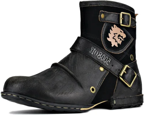 Miniatura 10 de OSSTONE Botas Moto para Hombre de Moda con Cremallera Botas de Cuero Chukka Casuales Estilo Retro OS-5008-1-DA1B1