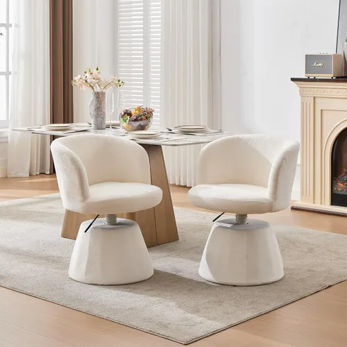 Miniatura 7 de Beige Small Office Chair, Chenille Cute Swivel Vanity Makeup Desk Chair with Wheels for Teens Women Girls, Comfy Adjustable Computer Chairs for