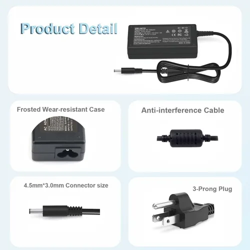 Miniatura 4 de Cargador para laptop de 65 W compatible con Dell Inspiron 15 14 13 11 16 17 3000 5000 7000 Series 15 3593 3501 3502 3505 5406 5515, Latitude 13 14