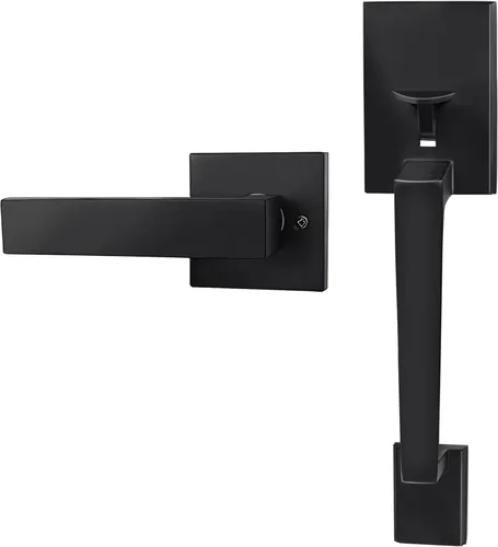 Azdele Juego de manijas de puerta delantera color negro mate con palanca reversible, juego de manijas de puerta exterior para puertas diestras o