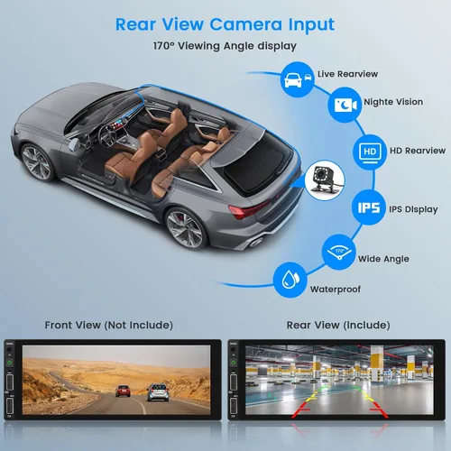 Miniatura 5 de Hikity 1280 x 480 IPS pantalla táctil Bluetooth 5.1 inalámbrico Android Auto, receptor de audio para automóvil, EQ FM 2USB SWC+cámara de respaldo