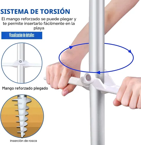 Miniatura 4 de AMMSUN - Sombrilla de playa portátil de 6.5 pies, plegable dos veces, con ancla de arena, poste inclinable a prueba de viento, ventilación de aire