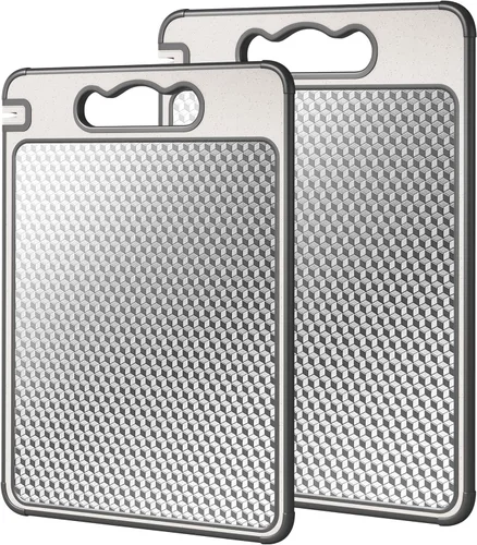 Miniatura 17 de LOZOVIN Tabla de cortar de paja de titanio y trigo GR1 de doble cara, tabla de cortar de 15 x 10 pulgadas para cocina, tabla de cortar no tóxica Gris