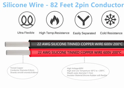 Miniatura 3 de TUOFENG Cable eléctrico de silicona de 22 AWG de 30 pies [15 pies negro y 15 pies rojo] 2 conductores de alambre paralelo cables de cobre estañado