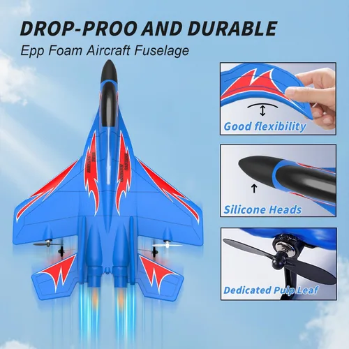 Miniatura 5 de Aviones de control remoto de espuma QFCST RC, juguetes de combate con control remoto, avión de combate RC de 2 canales 2.4Ghz con luz, aviones