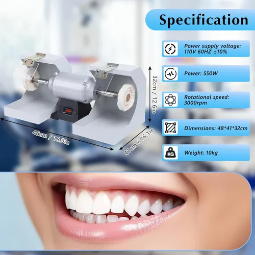 Miniatura 2 de Máquina de torno polaco de pulido dental de 110 V, 550 W Laboratorio dental Torno Pulidora 3000RPM, Pulidora de laboratorio dental para fundición