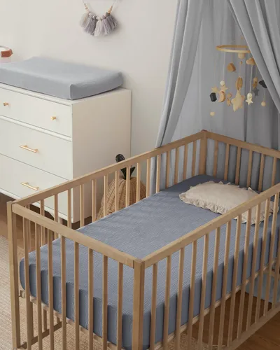 Miniatura 121 de Blissful Diary Sábanas de muselina para cuna para niñas, sábana de bebé de algodón suave bohemio para colchón de cuna estándar de 52 x 28 pulgadas
