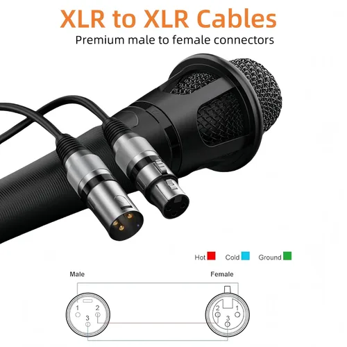 Miniatura 5 de XLR Cables - Paquete de 6 cables XLR macho a hembra con 3 pines chapados en oro, cable de micrófono corto blindado equilibrado para mezclador