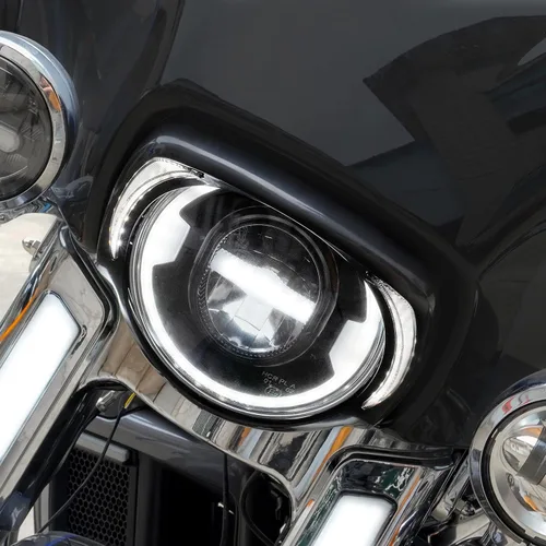 Miniatura 3 de Anillo de bisel de faros delanteros con LED DRL para Harley Touring, clip de bisel de faros delanteros negro, anillo de ajuste para Harley Street