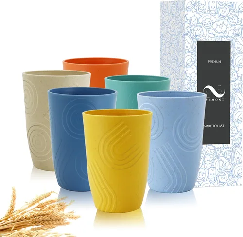 Miniatura 26 de PYRMONT Juego de 6 tazas de paja de trigo, tazas de café de plástico reutilizables, tazas de té con asas, juego de tazas de 16 onzas para café