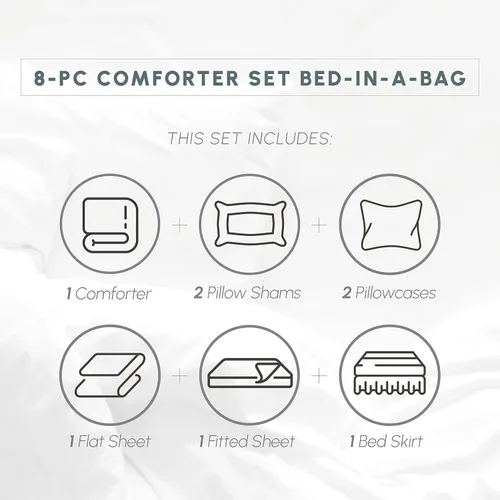 Miniatura 2 de Elegant Comfort Juego de edredón con pliegues pinzados de 8 piezas - Cama completa en una bolsa para todas las estaciones, incluye juego de sábanas