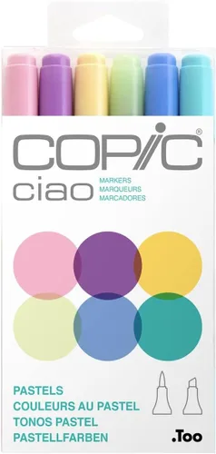 Copic Ciao - Marcadores de alcohol en colores pastel, 6 colores, doble punta de pincel para adultos, adolescentes, artistas y creadores, marcadores