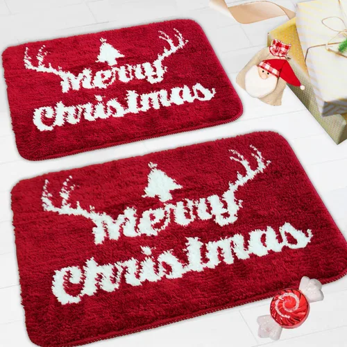 Decoraciones de Feliz Navidad, alfombras de baño rojas, bonita decoración navideña, tapetes de baño para baño, parte trasera antideslizante, lavable