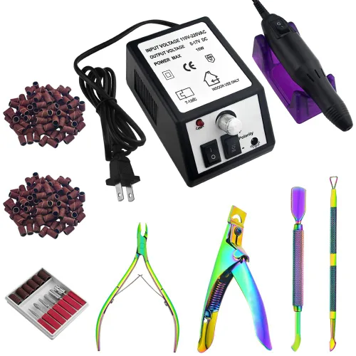 Juego de cortaúñas eléctrico profesional con 206 bandas de lijado para el hogar y el salón (negro)