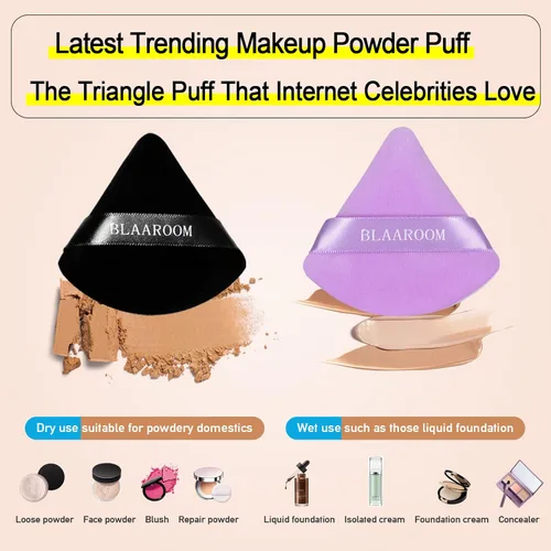 Miniatura 2 de 6 piezas de maquillaje facial de terciopelo suave triangular, para polvo suelto, polvo mineral, polvo corporal, base cosmética húmeda y seca, Negro