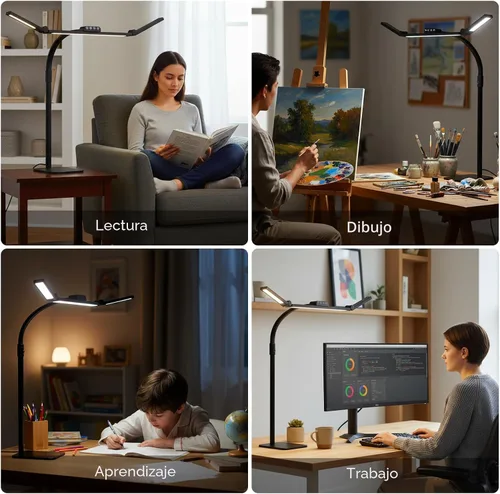 Miniatura 7 de Lámpara LED de escritorio para oficina en casa con base, brazo oscilante de cuello de cisne ajustable de 28.2 pulgadas, luz de escritorio ultra Negro