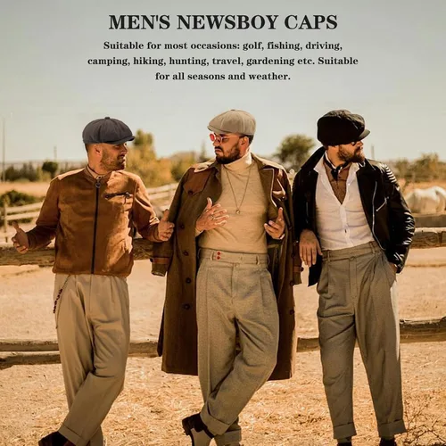 Miniatura 6 de meioro Hombres 8 Panel Newsboy Cap Vintage Tweed Flat Cap Irish Newsies Hat Gatsby Cabbie Caps Paperboy Classic Winter Hats