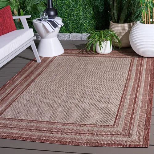Miniatura 24 de SAFAVIEH Alfombra lavable al aire libre Courtyard Collection – 4' x 5'7", beige oscuro y beige, no desprende pelusa y fácil de limpiar, ideal