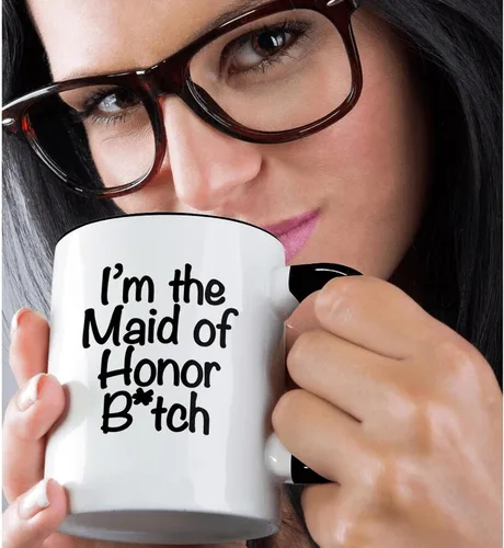 Miniatura 2 de 3dRose I'M The Maid Of Honor - Taza negra de dos tonos, 11 onzas