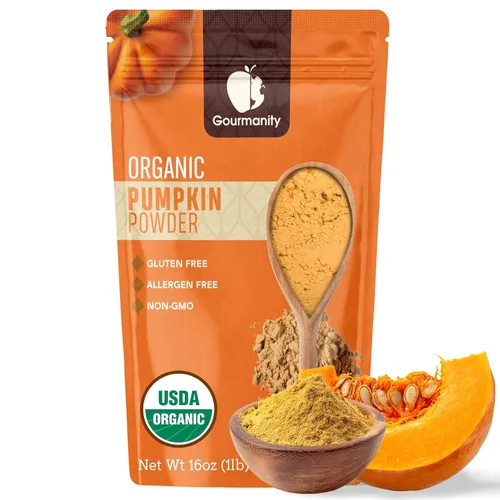 Gourmanity Polvo de calabaza india orgánica perfecto para cocinar y hornear, alto en fibra, ideal para añadir a la comida de tu gato o perro, bolsa