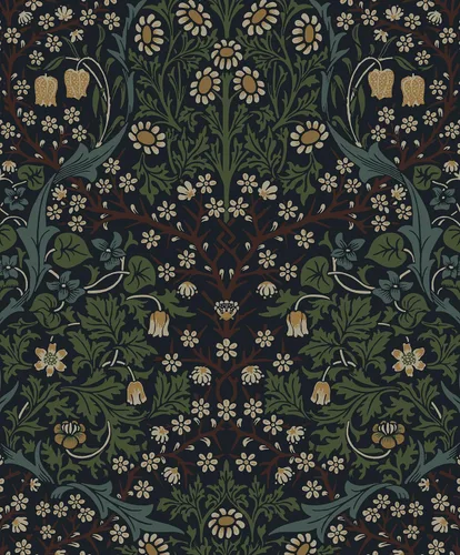 NextWall Papel tapiz floral victoriano para despegar y pegar (azul medianoche y verde perenne)